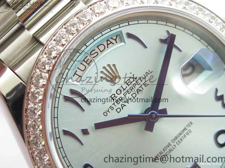 0417 Day Date 40mm SS BP Maker Best Edition Diamond Bezel Blue Dial Arabic Markers On SS Bracelet A Lightweight 2883